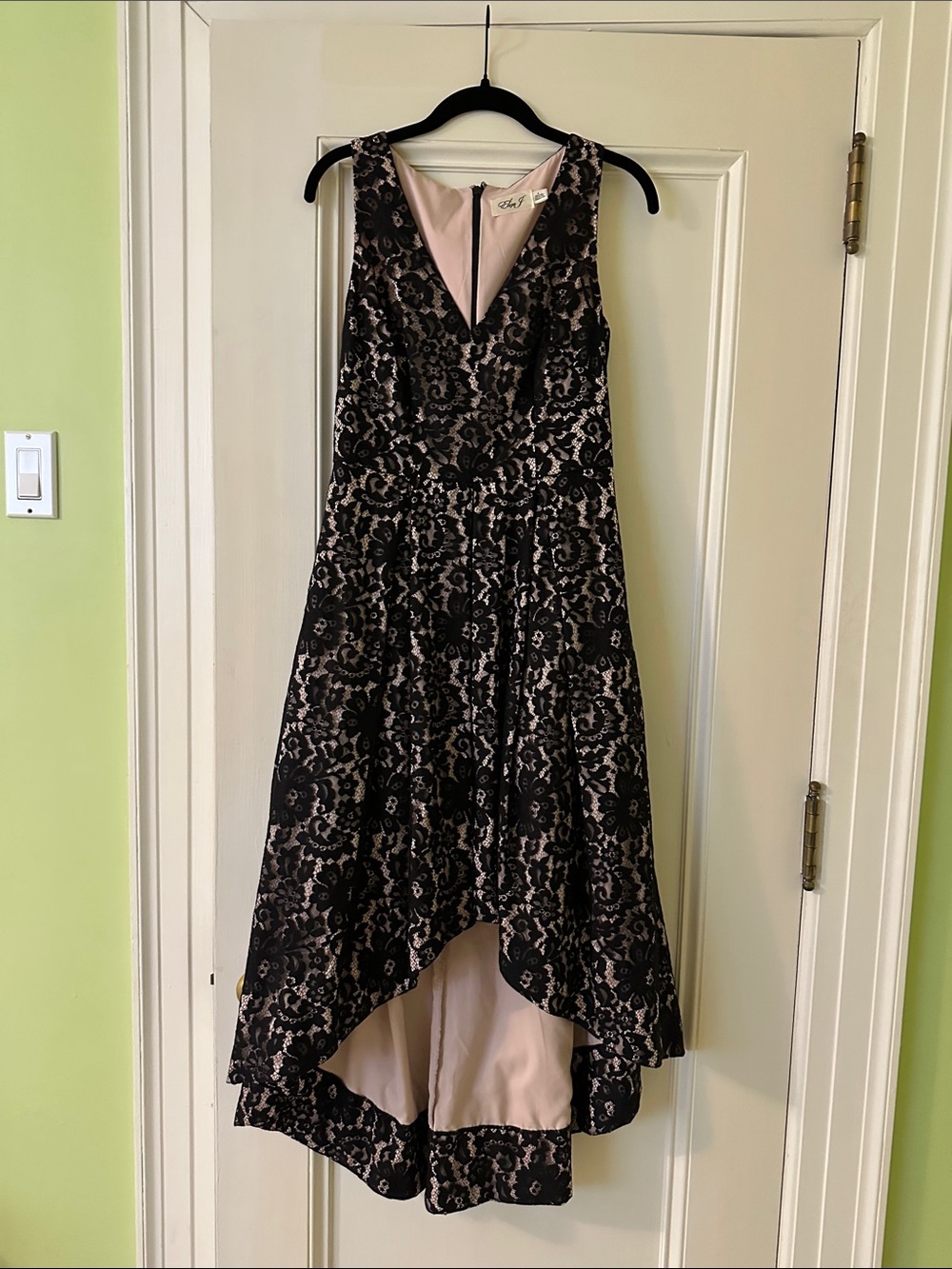 Eliza J Black Lace High-Low Dress with Blush Lining